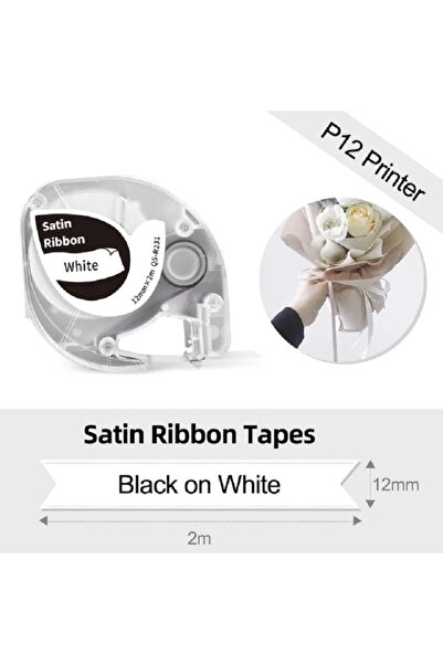 Phomemo Q5-R231 Saten, Beyaz Üzerine Siyah 12mmx2m (White) P12/ P12pro için K...