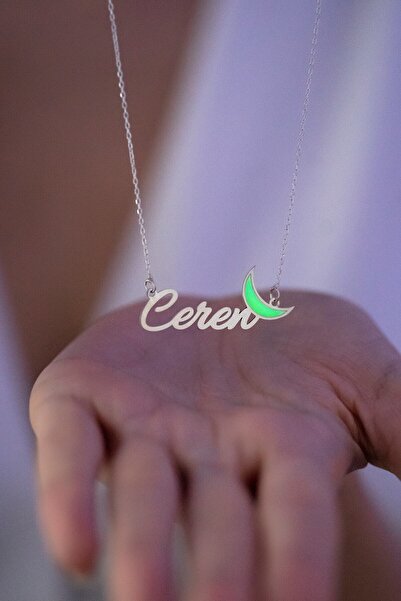 Mialosi 925 Ayar Gümüş Gece Parlayan/fosforlu Ay Tasarımlı Isim Kolye