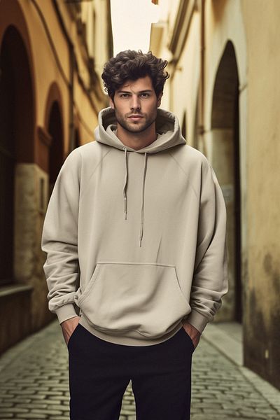 Trendyol Collection Beiges, übergroßes Fleece-Sweatshirt mit Kapuze - TMNAW23sw00192