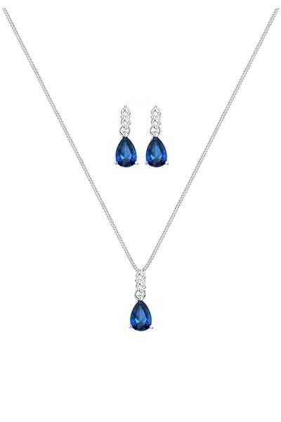 ELLI Schmuckset Kette Ohrhänger Syn. Saphir Zirkonia 925 Silber