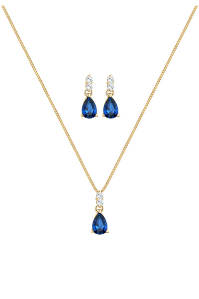 ELLI Schmuckset Kette Ohrhänger Syn. Saphir Zirkonia 925 Silber