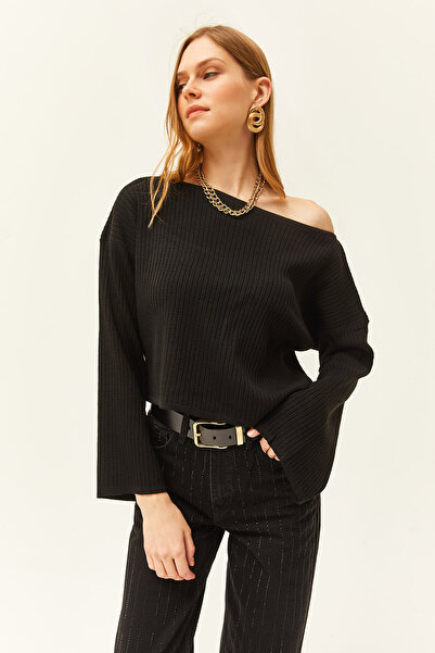 Olalook Dámská černá, lodičkový výstřih, španělský rukáv, pletená halenka BLZ-19002468