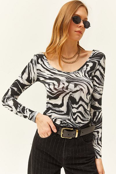 Olalook Γυναικεία Zebra Μαύρος γιακάς Πισίνας Lycra Μπλούζα με απαλή υφή BLZ-19002471