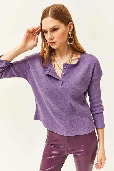 Olalook Women's Purple Buttoned Shirted Casual Sweater KZK-19000721