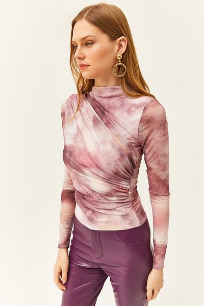 Olalook Γυναικεία Dusty Rose Drape Μπλούζα από Τούλι με μπροστινή γραμμή BLZ-19002469