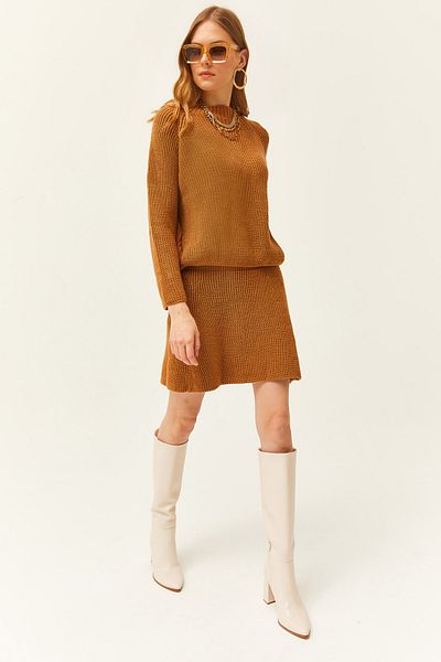 Olalook Women's Biscuit Top Sweatshirt Bottom Mini Toddler Skirt Knitwear Set TKM-19000248