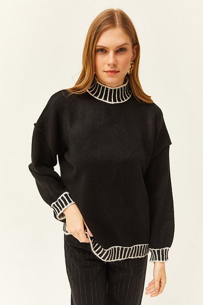 Olalook Women's Black Collar and Skirt Detailed Knit Sweater KZK-19000760