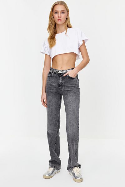 Trendyol Collection Blugi negri cu talie joasă cu picioare largi TWOSS24JE00033