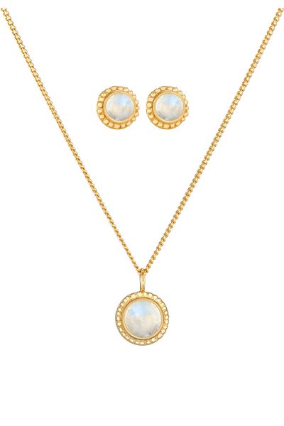 ELLI Schmuckset Mondstein Rund Blüte Boho 925 Ayar Gümüş