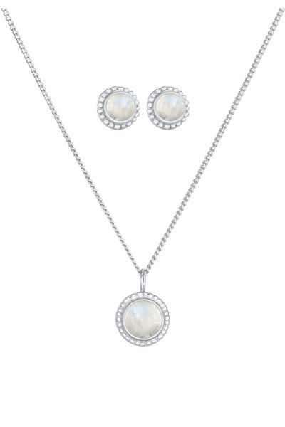 ELLI Schmuckset Mondstein Rund Blüte Boho 925 Sterling Silber