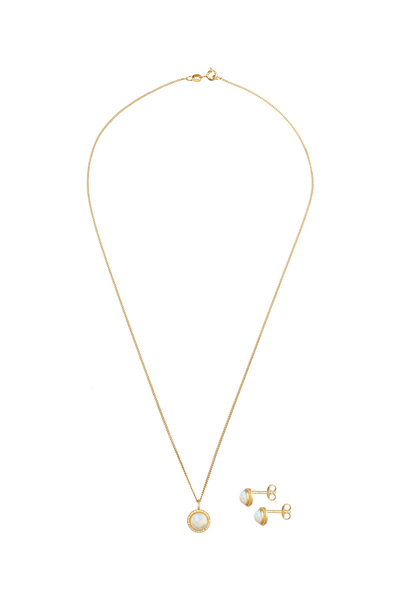 ELLI Schmuckset Mondstein Rund Blüte Boho 925 Ayar Gümüş