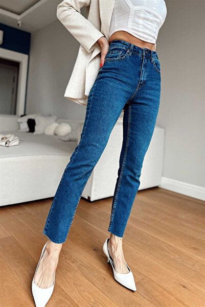 Aida Fashion Kesik paça mom fit jean pantolon