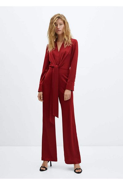 MANGO Woman V-neck Satin Jumpsuit
