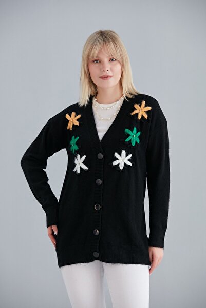 ikomteks Χειροποίητη ζακέτα με λεπτομέρειες λουλουδιών