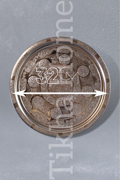 TİKHA HOME Stainless Steel Presentation Tray with Motif Pattern 32 CM