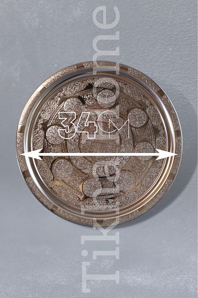 TİKHA HOME Stainless Steel Presentation Tray with Motif Pattern 34 CM