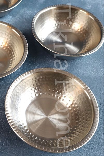 TİKHA HOME Stainless Steel Forged Patterned Soup Bowl 200 cc Set of 6