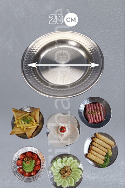 TİKHA HOME Paslanmaz Çelik Dövme Desenli KAHVALTILIK SUNUM TABAĞI 6'LI SET 20CM