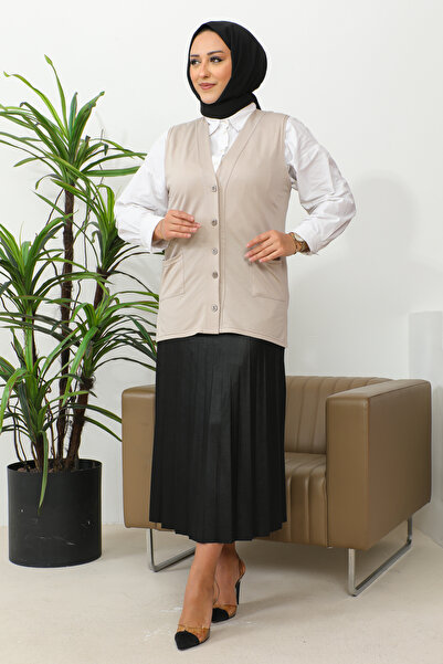 penye Γυναικείο γιλέκο Sand Beige με τσέπες, Mother Vest, Casual