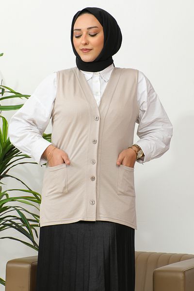 penye Γυναικείο γιλέκο Sand Beige με τσέπες, Mother Vest, Casual