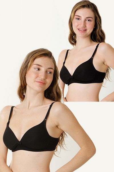 MS HAMİLE İÇ GİYİM Sutien pentru alăptare acoperit modal pentru maternitate din 2 piese - HG0108 Negru