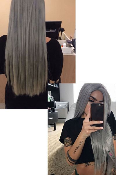 miso aksesuar takı Misotrend Heat Resistant Half Snap Hair Ht171l Grey Straight 60 Cm 110 gr 2 Pieces Side Snap Hair