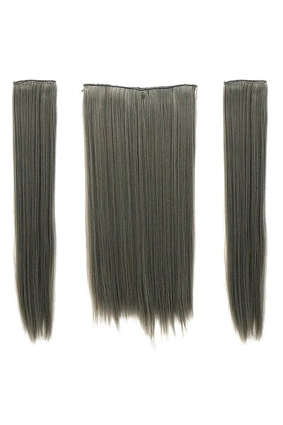 miso aksesuar takı Misotrend Heat Resistant Half Snap Hair Ht171l Grey Straight 60 Cm 110 gr 2 Pieces Side Snap Hair