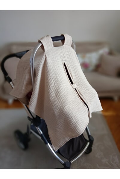 Wenaris 4 KAT MUSLİN Puset örtüsü, Puset minderi 2 parça BEJ