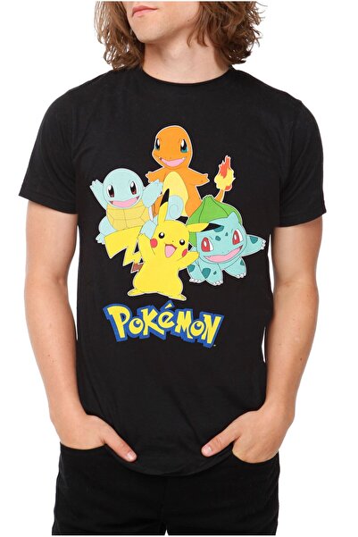 RYO FASHİON POKEMON PRINTED BLACK SHORT SLEEVE Children's T-Shirt Unisex