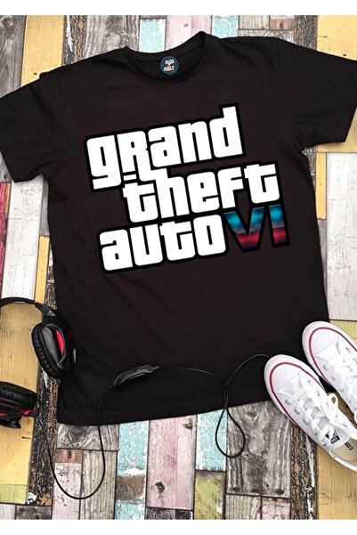 RYO FASHİON GTA VI (6) TRICOU NEGRU CU MÂNECĂ SCURTĂ IMPRIMAT pentru copii Un...