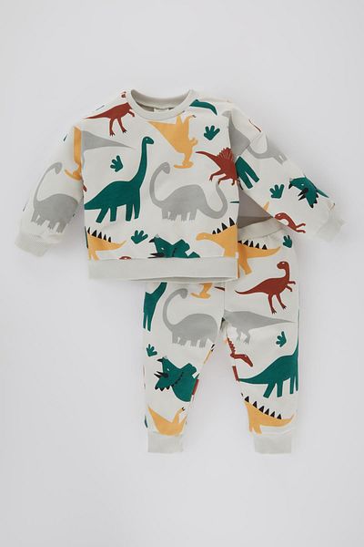DeFacto Dinosaur Printed Sweatshirt and Sweatpants Set for Baby Boy - Crew Neck B9496A524Sp