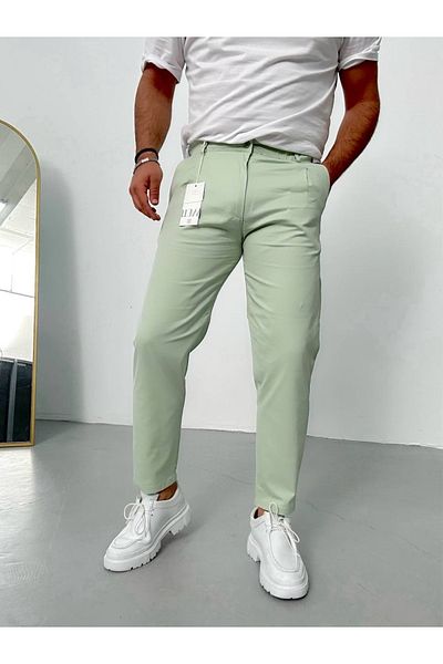 Gambocci SINGLE PLEATED COMFORTABLE FIT LIGHT GREEN GABARDIN FABRIC PANTS