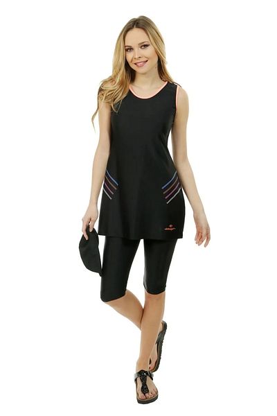 pistyle Women's Black Half Open Black Bottom Top Bonnet Hijab Swimsuit