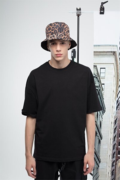 FECCY Tricou oversize basic pentru bărbați, negru