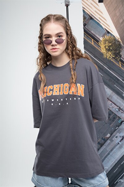 FECCY Tricou oversize pentru femei Michigan, antracit