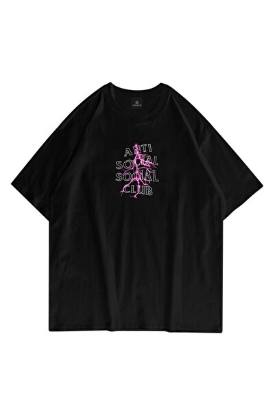 FECCY Tricou negru unisex supradimensionat Anti Social Club
