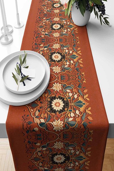 Pilloveland Runner Ramadan Lantern Patterned Suede Woven 140*40 cm Ramadan Kareem