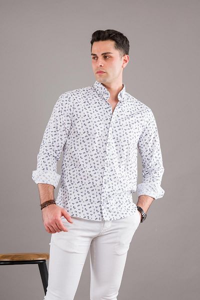 BİCAN Ανδρικό πουκάμισο με στάμπα Bican με κουμπιά Slimfit