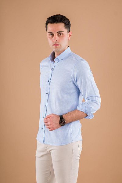 ModTime Мъжка лятна риза Slimfit от сламена текстура, тънка памучна материя