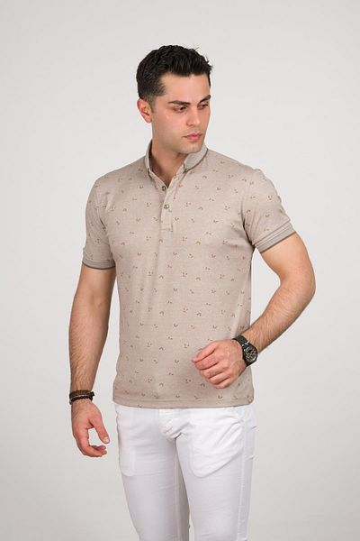 San&Fa Ανδρικό μπλουζάκι Slimfit Polo Neck Lycra με μικρό σχέδιο