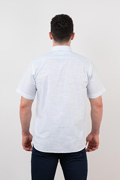 AKÇAYLAR Мугі з кишенями, зручний крій, смугастий, короткий рукав, чоловіча сорочка