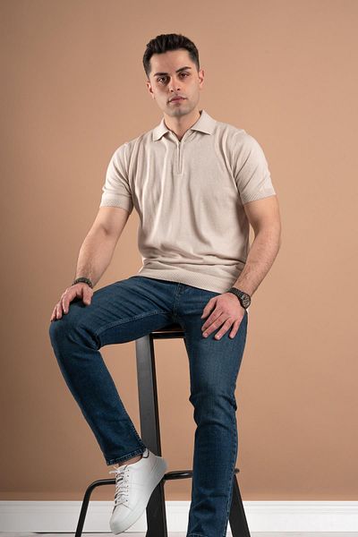 Woolen World Ανδρικό πλεκτό μπλουζάκι με γιακά Regular Fit
