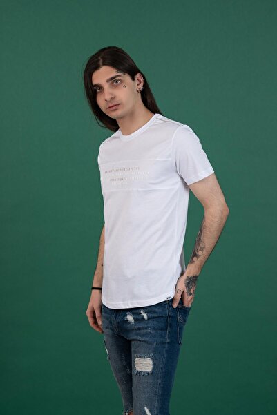 AKÇAYLAR Tricou bărbătesc din bumbac pieptănat cu imprimeu Slimfit