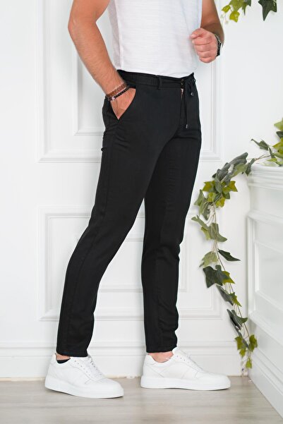 AKÇAYLAR Beli Lastikli Yazlık Ince  Kumaş İplikli Regular Fit Erkek Jogger Pantolon