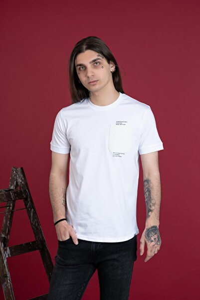 AKÇAYLAR Ανδρικό χτενισμένο βαμβακερό μπλουζάκι Slimfit με λεπτομέρεια τσέπης