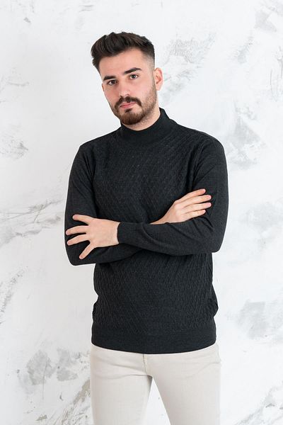 Woolen World Pulover pentru bărbați cu model Half Fisherman Regular Fit