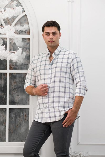 ADVANTE Cămașă pentru bărbați din țesătură sezonieră cu guler în carouri slimfit