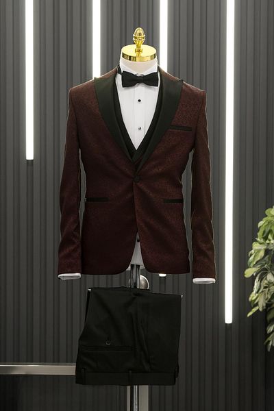 AKÇAYLAR Slimfit (Skinny Cut) Costum smoking cu papion cu model șal cu guler fix