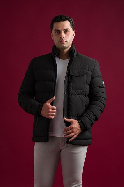 AKÇAYLAR Ανδρικό κοντό παλτό Slimfit με κούμπωμα και κλείσιμο με φερμουάρ, όρθιο γιακά, ελαστική επένδυση, πλαϊνές τσέπες