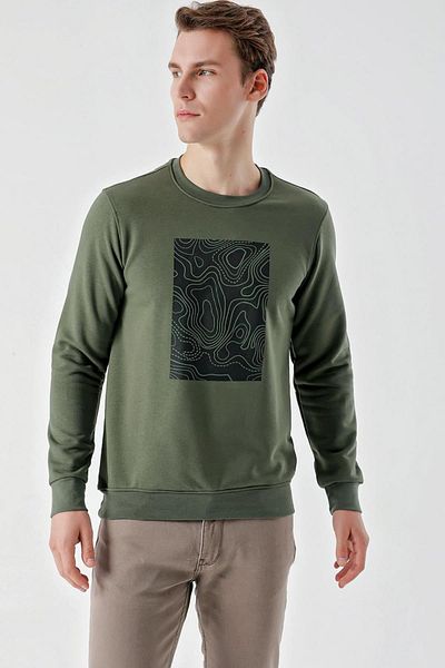 AKÇAYLAR Ανδρικό φούτερ Slimfit Crew Neck με στάμπα μπροστά με 2 κλωστές